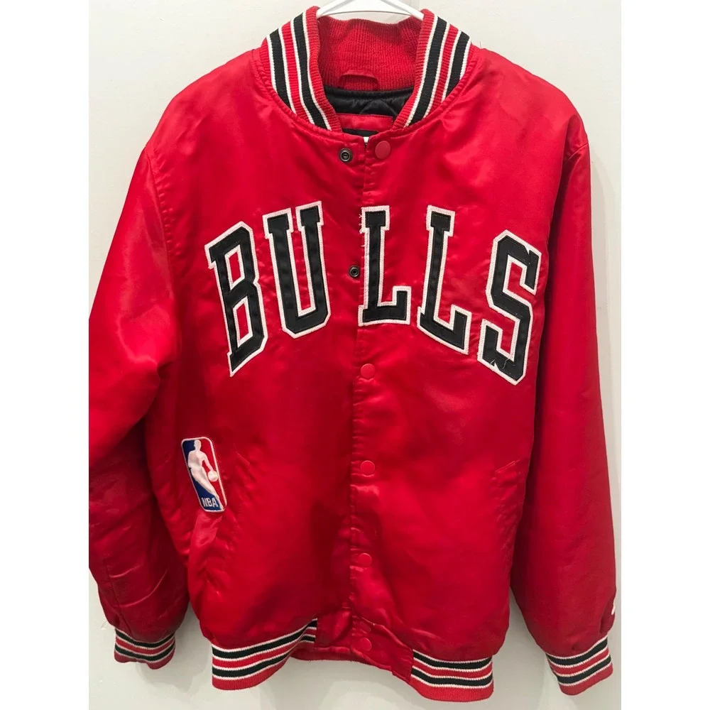 Starter Black Label Chicago Bulls Satin Bomber Jacket Red Embroidered Mens M